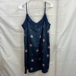 Abercrombie & Fitch women's blue lace‎ floral satin slip lined dress intimates L